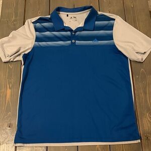 Adidas Men's Striped Blue and Gray Polo